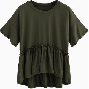 Romwe Peplum Top, Army/Olive Green, L